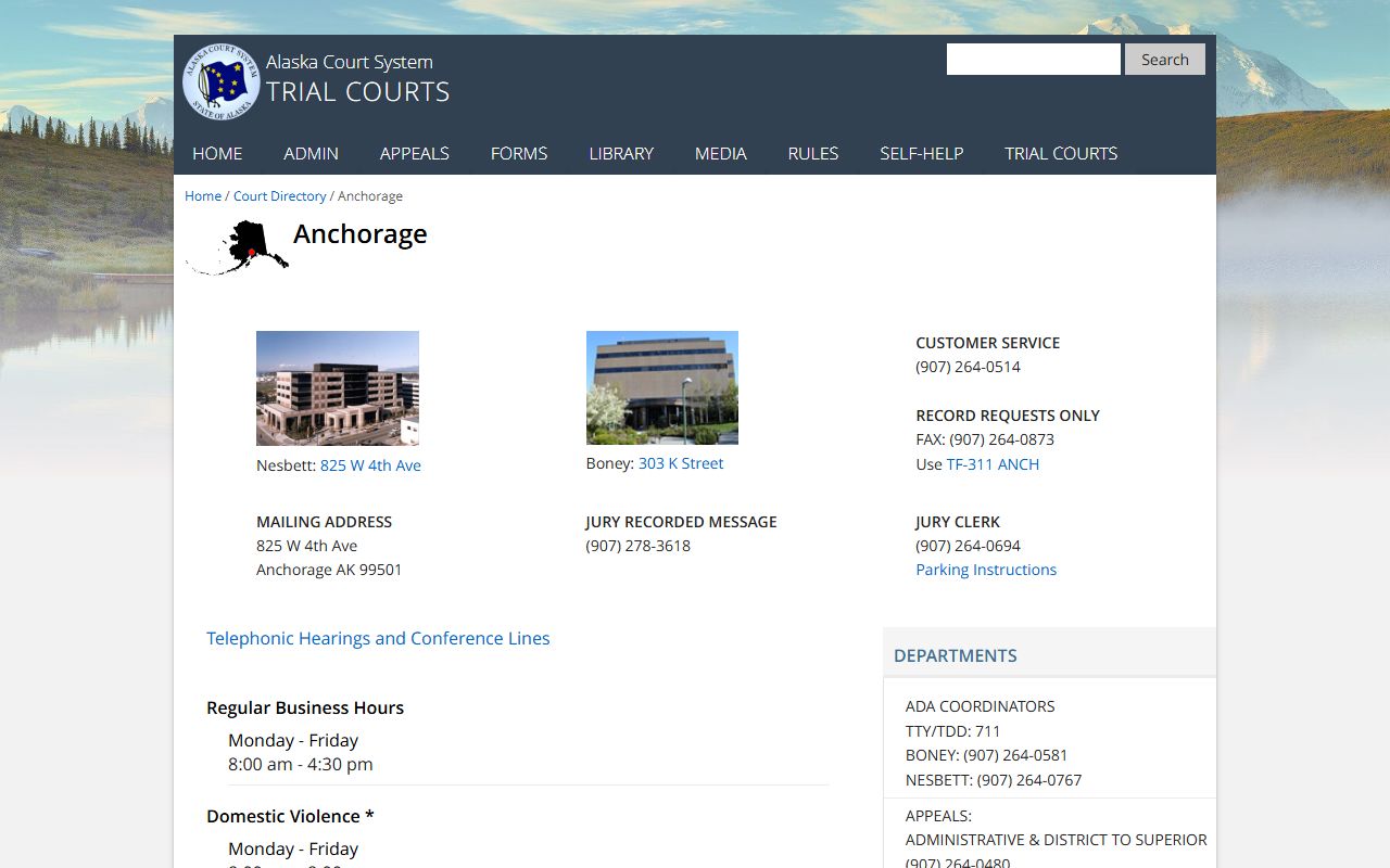 Anchorage Alaska Traffic Court Records courthouse directory