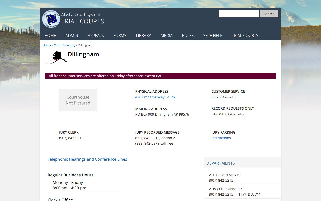Dillingham Census Area Alaska Traffic Court Records court directory