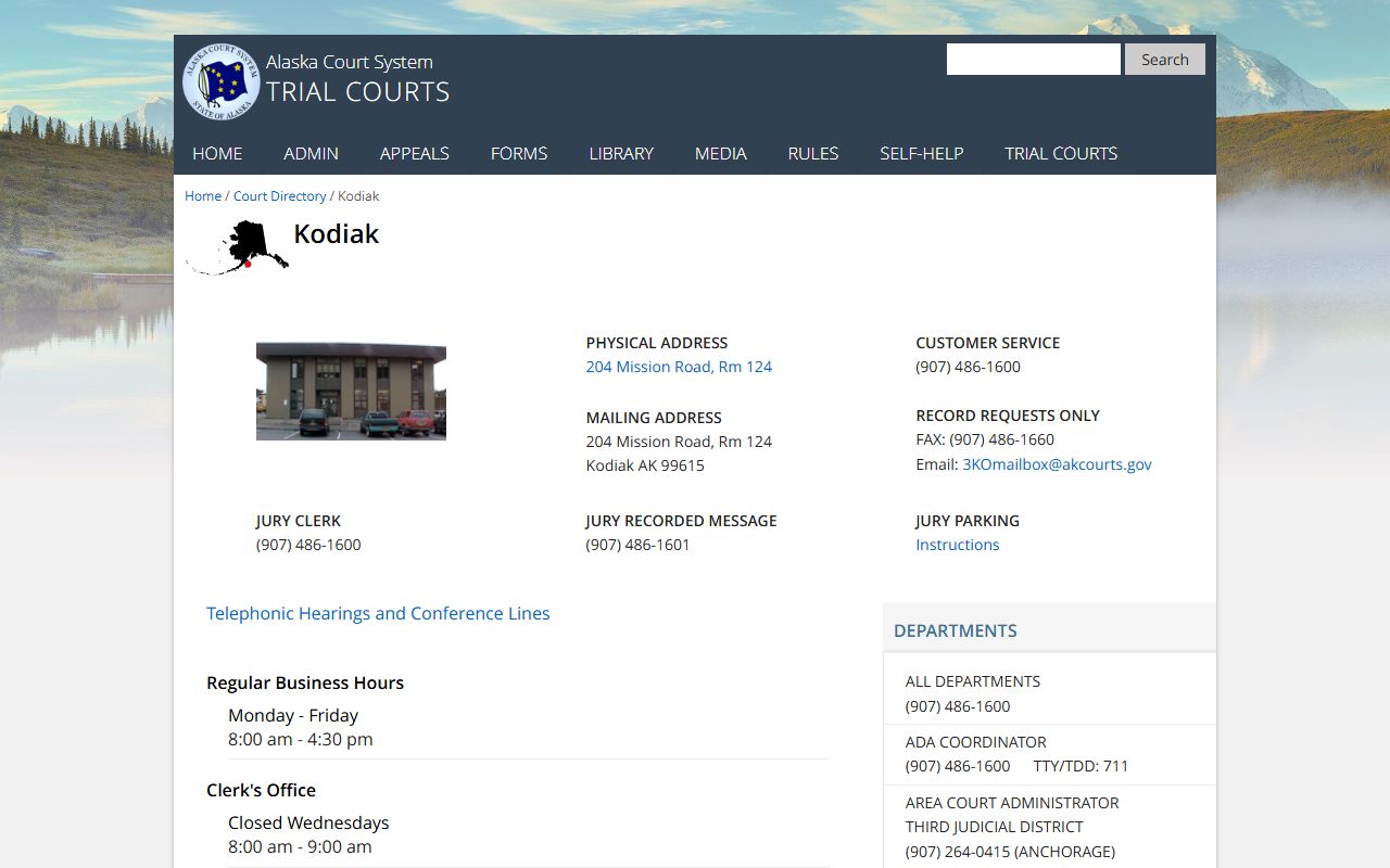 Kodiak Island Borough Alaska Traffic Court Records court directory