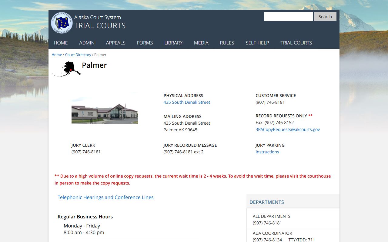 Tanaina Traffic Court Records Palmer court directory