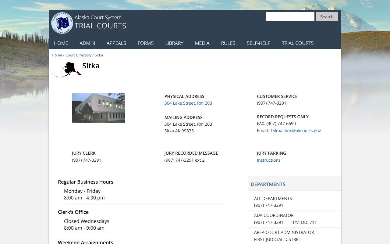 Sitka, Alaska Traffic Court Records court directory