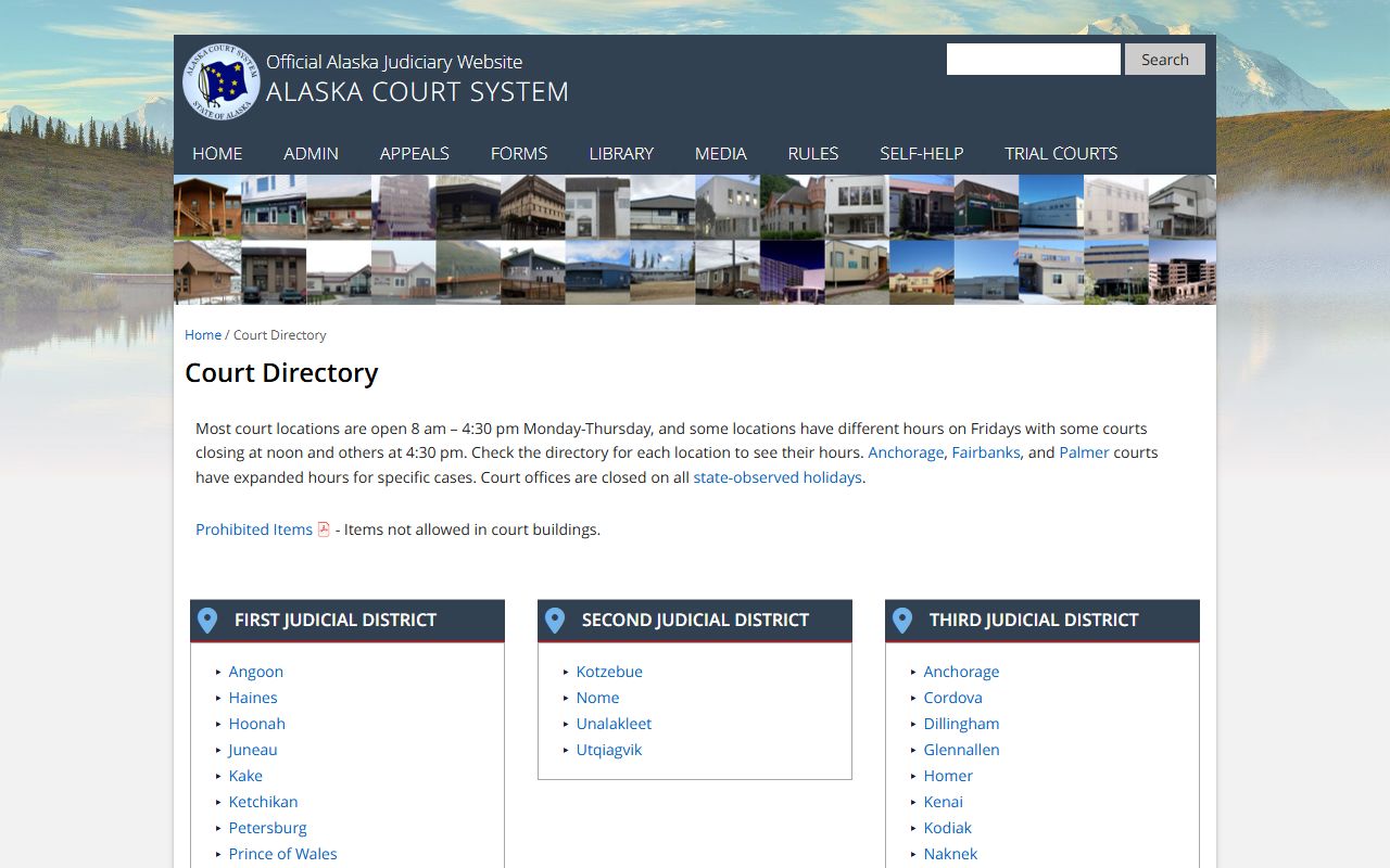 Alaska Traffic Court Records court directory for Alaska courthouses