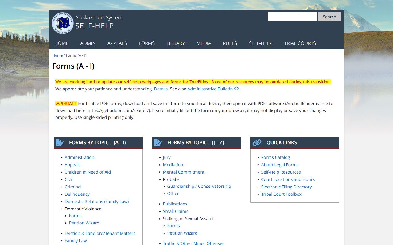 Alaska Traffic Court Records forms repository